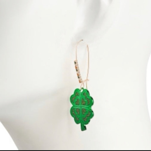 Authentic Betsey Johnson Four Leaf Clover, Shamrock Earrings W/Rhinestones NWT - Picture 5 of 11